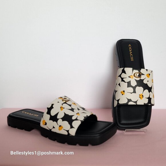COACH Florence Smooth Leather Sandal With Flower Print -Chalk Multi- Women’s 9B⭐ - Picture 6 of 16